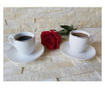 Set espresso, 6 cesti si 6 farfurioare, alb-unt cu dunga aurie Oem, Shabby chic, portelan, alb-unt, 6x6x6 cm