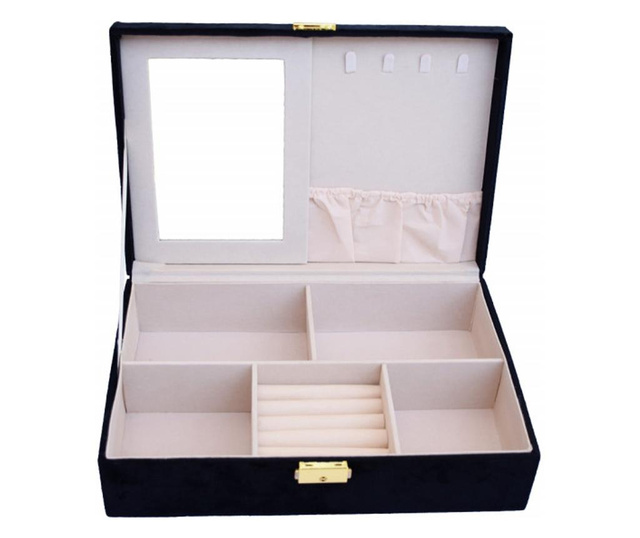 Елегантна кутийка Pufo Luxury Velvet за организиране и съхранение на кадифени бижута, черно