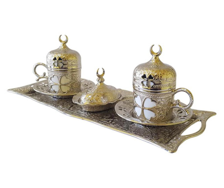 Set cafea turcesc Sena, cu desene fluture, 11 piese, culoare argintiu Sena, Argintiu, 13.5x30 cm