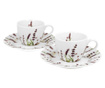 Set 2 cesti si 2 farfurioare pentru cafea Duo, DUO Classic, portelan, multicolor