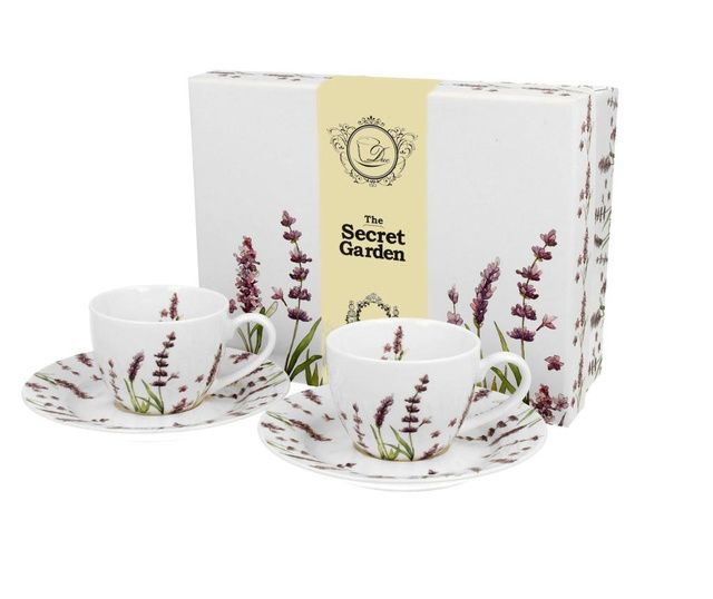 Set 2 cesti si 2 farfurioare pentru cafea Duo, DUO Classic, portelan, multicolor