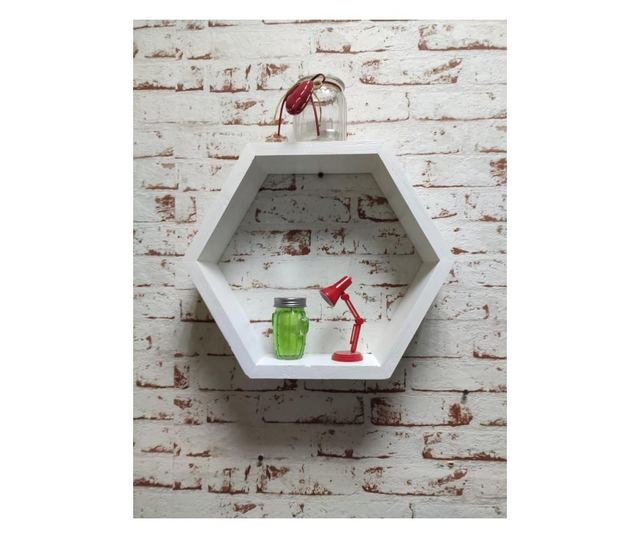 Raft de perete din lemn, in forma hexagonala, tip fagure, cu prindere ascunsa, Carnival, alb, 37.5 x 32.5 x 9.5 cm Got Wood, 37.