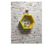 Raft de perete din lemn, in forma hexagonala, tip fagure, cu prindere ascunsa, Carnival, galben, 37.5 x 32.5 x 9.5 cm