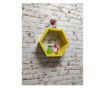 Raft de perete din lemn, in forma hexagonala, tip fagure, cu prindere ascunsa, Carnival, galben, 37.5 x 32.5 x 9.5 cm