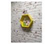 Raft de perete din lemn, in forma hexagonala, tip fagure, cu prindere ascunsa, Carnival, galben, 37.5 x 32.5 x 9.5 cm