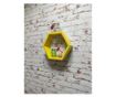 Raft de perete din lemn, in forma hexagonala, tip fagure, cu prindere ascunsa, Carnival, galben, 37.5 x 32.5 x 9.5 cm