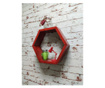 Raft de perete din lemn, in forma hexagonala, tip fagure, cu prindere ascunsa, Carnival, rosu, 27.5 x 24 x 9.5 cm