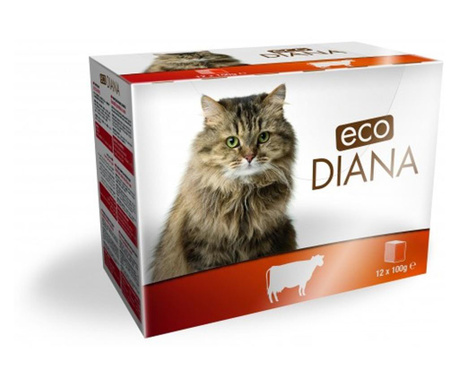 Мокра храна за котка Eco Diana, Телешко, Хапки в сос, 12 бр x 100 гр