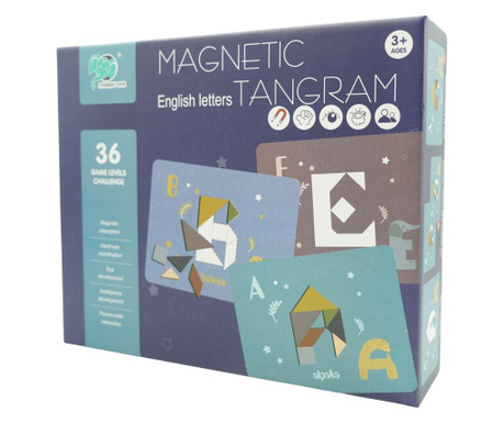 Joc Magnetic Tangram, tabla si forme diverse magnetice, 34 de piese, pentru copii, +3 ani, multicolor