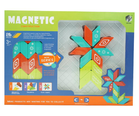 Set inteligent de constructie cu piese magnetice, 26 piese, +3 ani, multicolor
