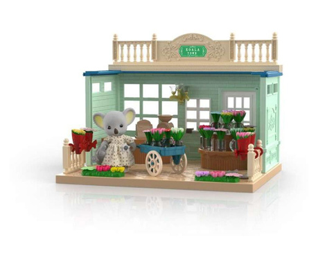 Casa de papusi, magazin cu flori, cu mobilier si figurine
