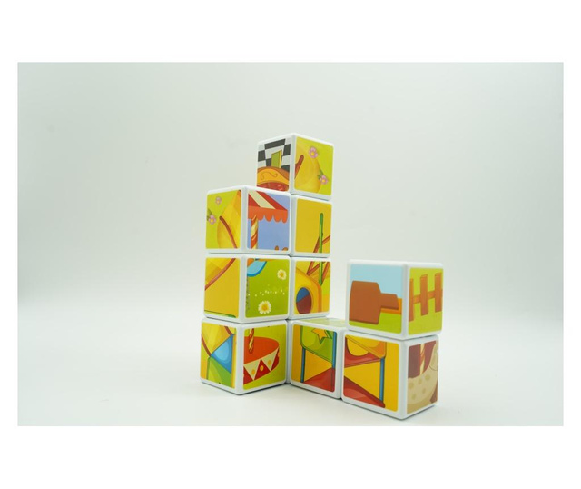 Set inteligent de cuburi magnetice pentru copii, 10 piese, cutie depozitare, puzzle parc de distractii, +3 ani, multicolor