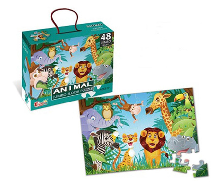 Puzzle pentru copii, jungla cu animale, 48 de piese