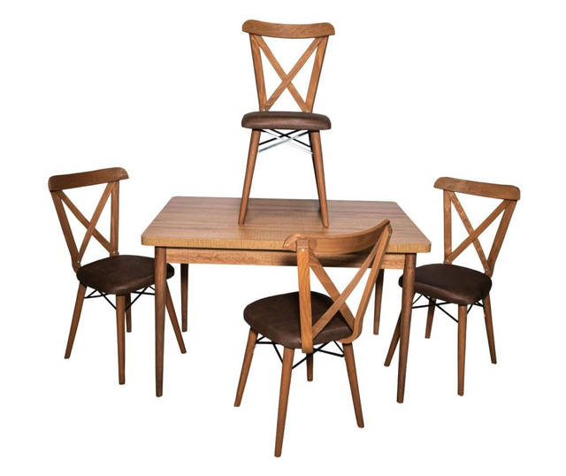 Set masa fixa Dedeli cu 4 scaune maro