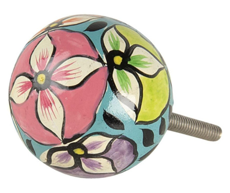 Buton mobila din fier si lemn multicolor decor Floral Ø 3 cm x 7 cm