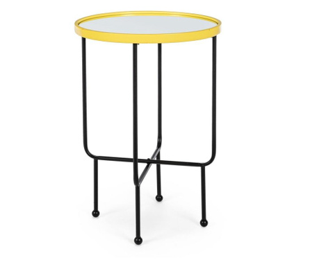 Fekete sárga vas dohányzóasztal és üveglap Festő 45 cm x 45 cm x 67 h