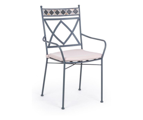 Szürke vas szék mozaikkal díszítve 54 cm x 53 cm x 94 hx 48 h1 x 50 h2