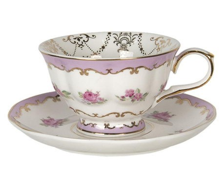 Чаша и чинийка от порцелан от бяло розово злато 13 cm x 10 cm x 6 h / 200 ml
