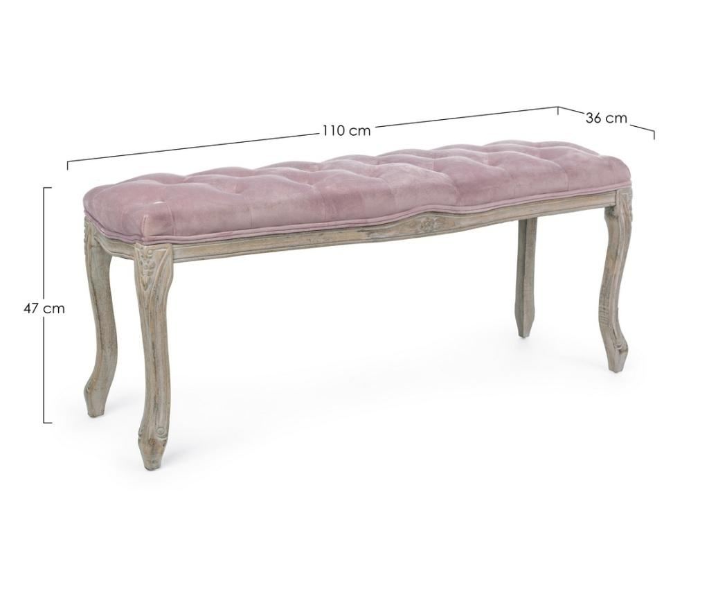 Bancuta cu picioare din lemn maro patinat si sezut din catifea roz Mathilde 110 cm x 36 cm x 47 h - 2