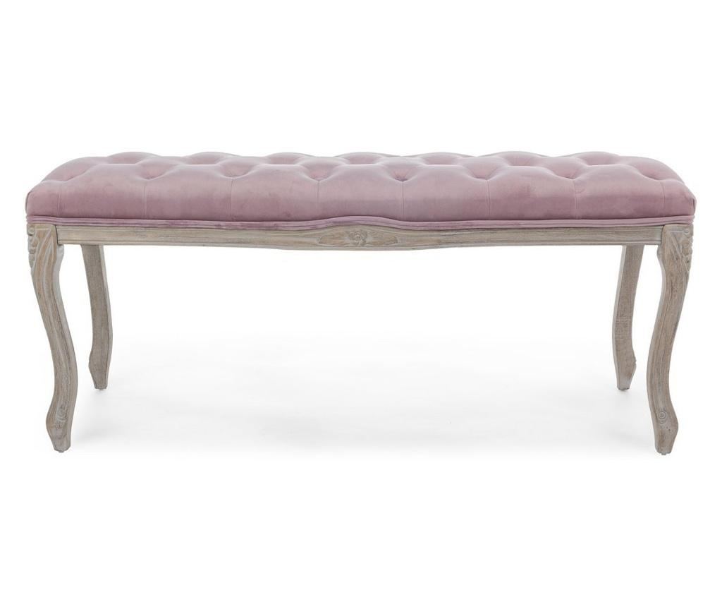 Bancuta cu picioare din lemn maro patinat si sezut din catifea roz Mathilde 110 cm x 36 cm x 47 h - 3