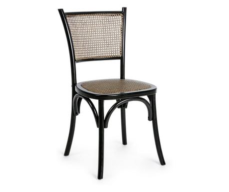 Crni drveni stolac sa smeđim umetkom od ratana Carrel 45 cm x 53 cm x 89 hx 46 h1