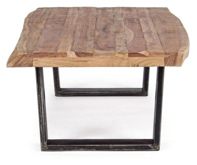 Konferenční stolek s hnědou dřevěnou deskou a černými železnými nohami se stříbrnou patinou Elmer 120 cm x 70 cm x 42 v