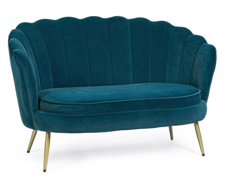 2 személyes kanapé kék velúr kárpittal és arany vas lábakkal Giliola 130 cm x 77 cm x 83 hx 44,5 h1