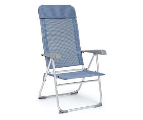 Összecsukható szék ezüst alumínium vázzal és kék ülőfelülettel Kereszt 58 cm x 62,5 cm x 110 hx 42 h1 x 60 h2