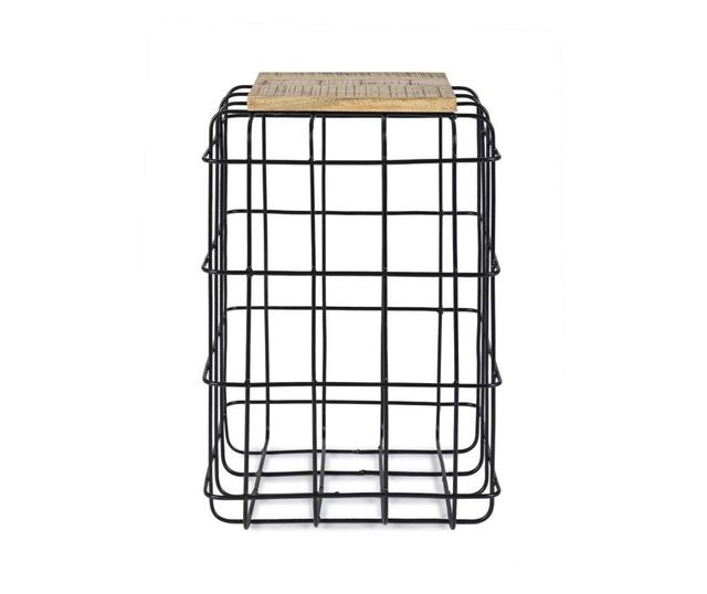 Fekete vas dohányzóasztal és Trellis mangófa lap 35 cm x 35 cm x 52 h