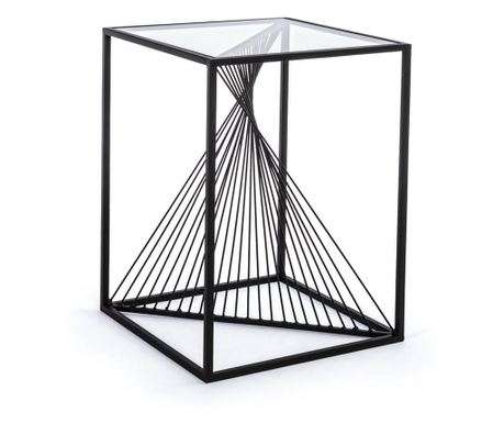 Холна маса с черна желязна рамка и спирален стъклен плот 41x41x56 cm