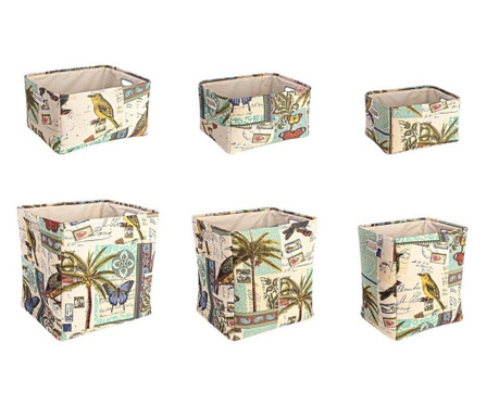 Set od 6 pravokutnih košara za pohranu od raznobojne tkanine Botanic 45 cm x 38 cm x 45 h
