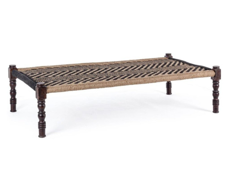 Пейка с крака от черно дърво и седалка от памучно кафяво черно  Tamil 176 cm x 86 cm x 46 h