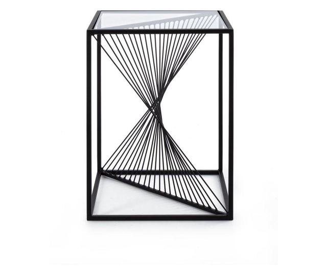 Černý konferenční stolek s skleněnou deskou Espiral 41 cm x 41 cm x 56 v