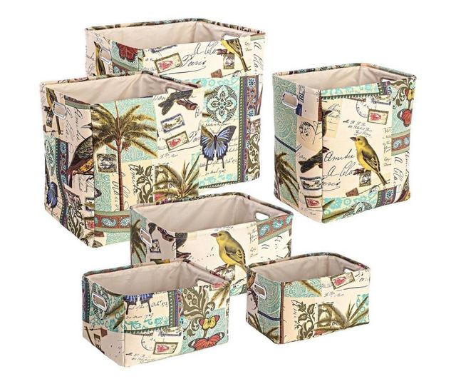 Set od 6 pravokutnih košara za pohranu od raznobojne tkanine Botanic 45 cm x 38 cm x 45 h