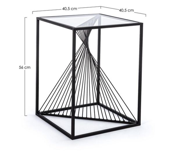 Černý konferenční stolek s skleněnou deskou Espiral 41 cm x 41 cm x 56 v
