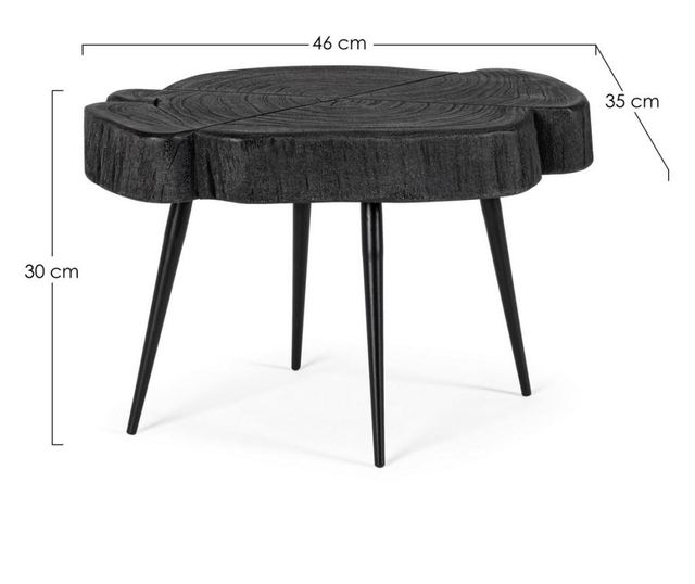 Stolić za kavu sa željeznim nogama i crnom drvenom pločom Zakia 46 cm x 35 cm x 30 h