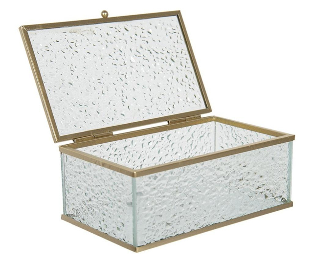 Кутия за бижута от стъкло и златен метал 14 см х 8 см х 6 в