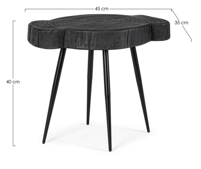 Stolić za kavu sa željeznim nogama i crnom drvenom pločom Zakia 45 cm x 35 cm x 40 h