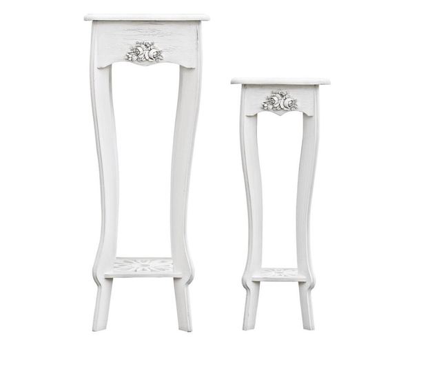2db asztalkészlet fehér patinás mdf Blanc 30 cm x 30 cm x 78 h