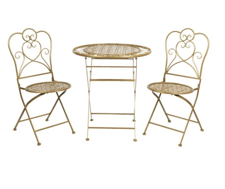 Set od 2 sklopive stolice i 1 zlatnog željeznog stola Ø 70 cm x 75 h