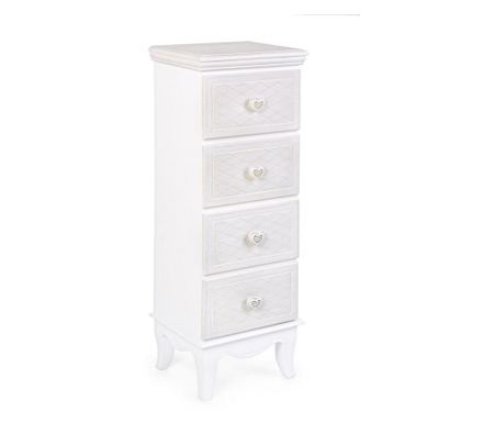Noćni ormarić s 4 ladice u bijelom mdf Charlene 31 cm x 26 cm x 90 h