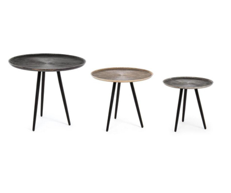 Set od 3 stola u aluminij crno zlato srebro Tahir Ø 49 cm x 40 h