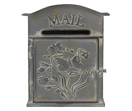 Stenski poštni nabiralnik iz starinskega sivo rjavega železa 26 cm x 10 cm x 31 h