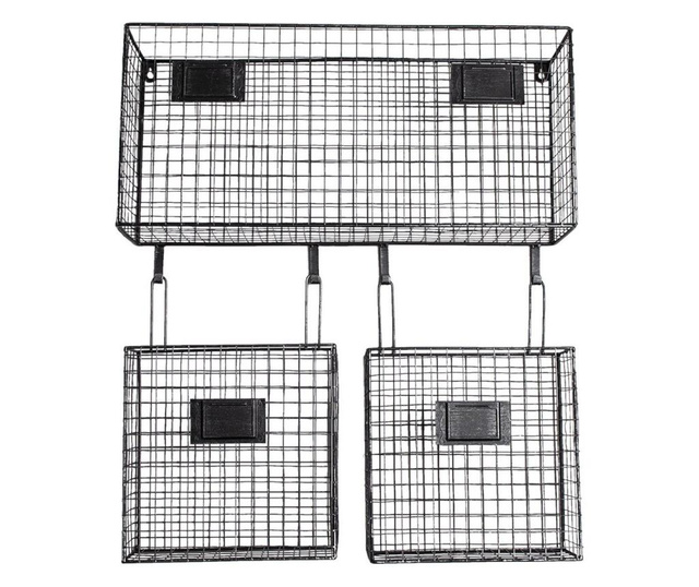 Рафт с 2 кошчета за съхранение от черно желязо 56 cm x 12 cm x 65 h