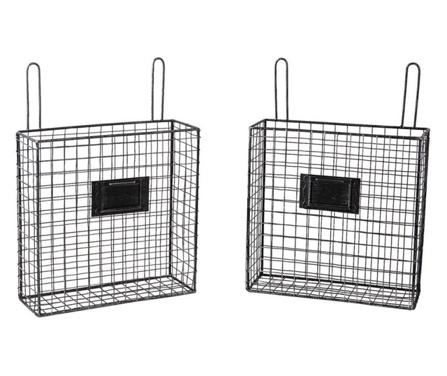 Рафт с 2 кошчета за съхранение от черно желязо 56 cm x 12 cm x 65 h