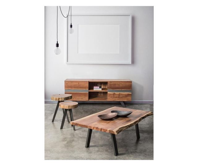 Konferenční stolek Aron s černýma železnýma nohama a hnědou dřevěnou deskou Ø 32 cm x 39 v