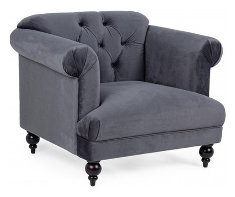 Fotelja s presvlakom od sive velura i crnim drvenim nogama Blossom 97 cm x 82 cm x 78 h