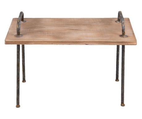Antikni stolić za kavu od sivog željeza s pločom od prirodnog drva 66 cm x 35 cm x 48 h