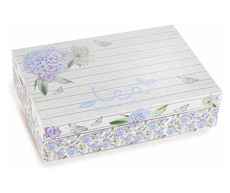 Škatla za čaj 6 lesenih predelkov Modra hortenzija 24 cm x 16,5 cm x 6 h