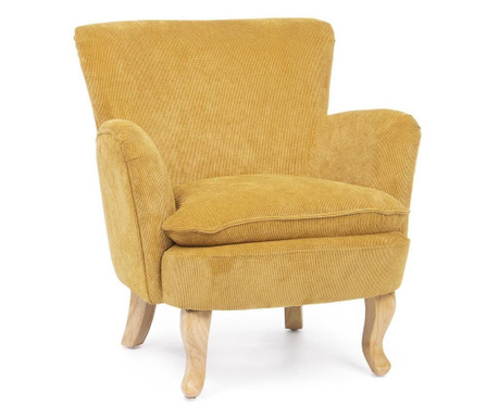 Fotelj z rumenim tekstilnim oblazinjenjem in nogami iz naravnega lesa Šenil 71,5 cm x 72,5 cm x 79 h